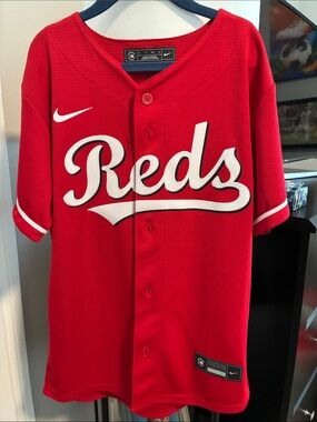 Nike Kids Red 'Reds' Baseball Jersey with White Script